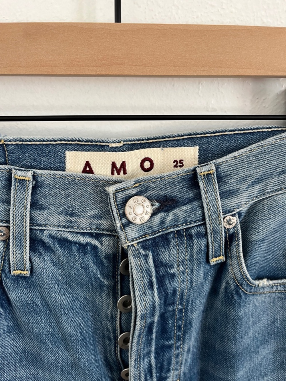 AMO Medium Blue Button-Fly Straight Jeans - Picture 2 of 4